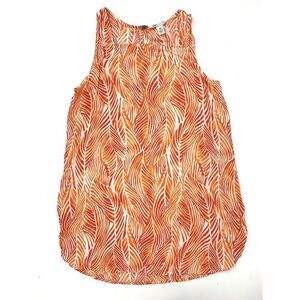 CATO‎ Orange & White Leaves Women's Flowy Sleeveless Tank Top Size XS